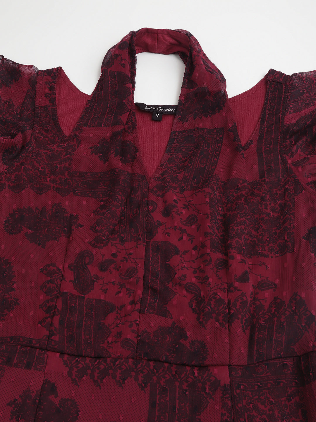Maroon Cap Sleeve Printed Long A-Line Dress