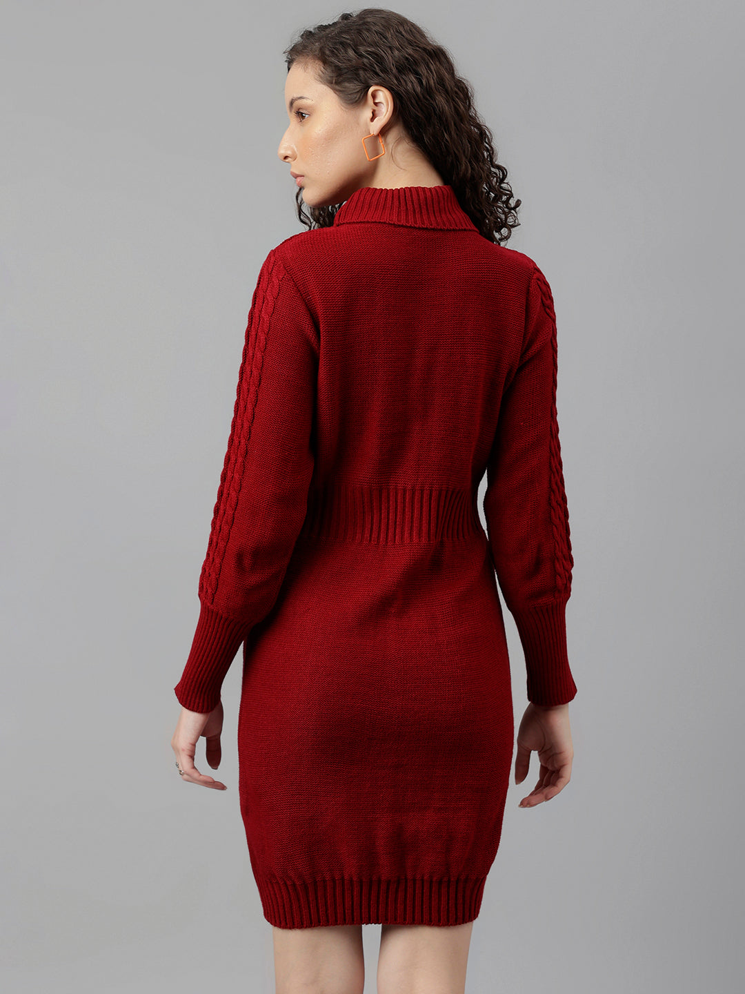 Red Full Sleeve Solid Shift Dress
