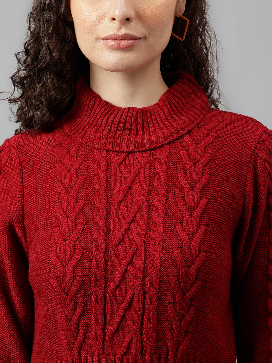 Red Full Sleeve Solid Shift Dress