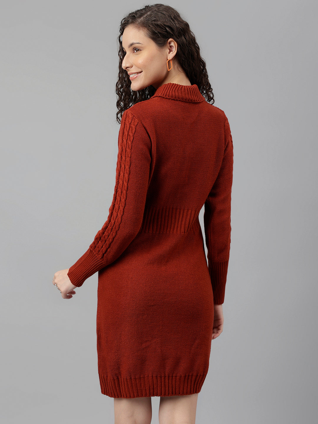 Rust Full Sleeve Solid Bodycon Dress