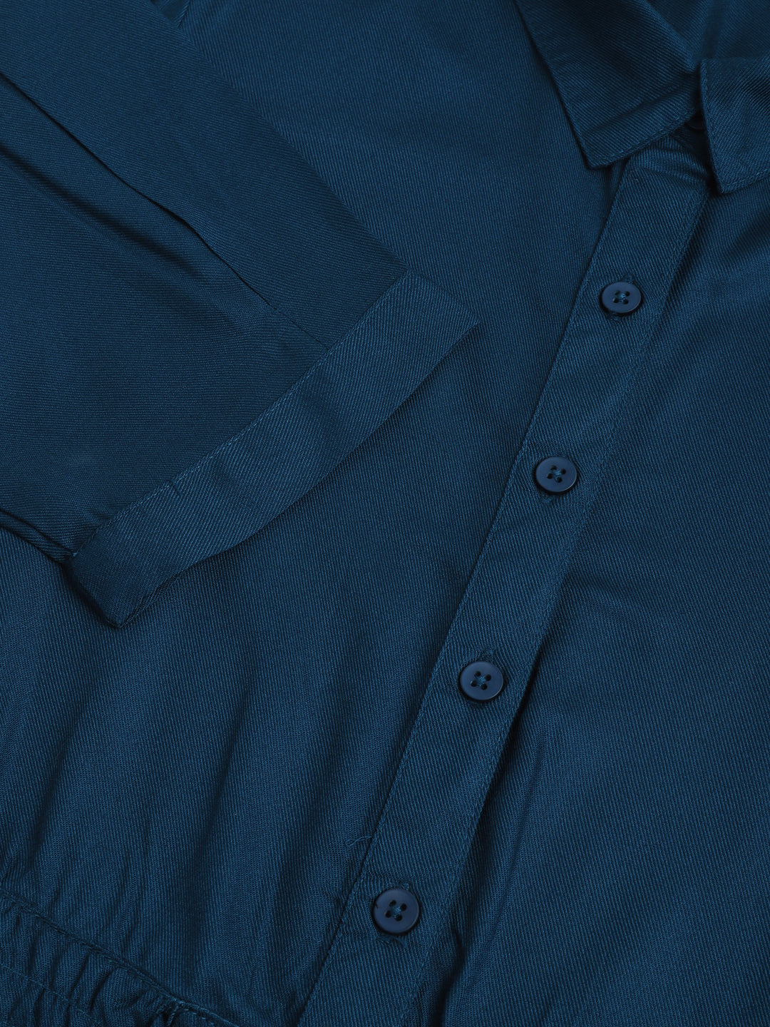 Blue Half Sleeve Solid Long Shirt Dress