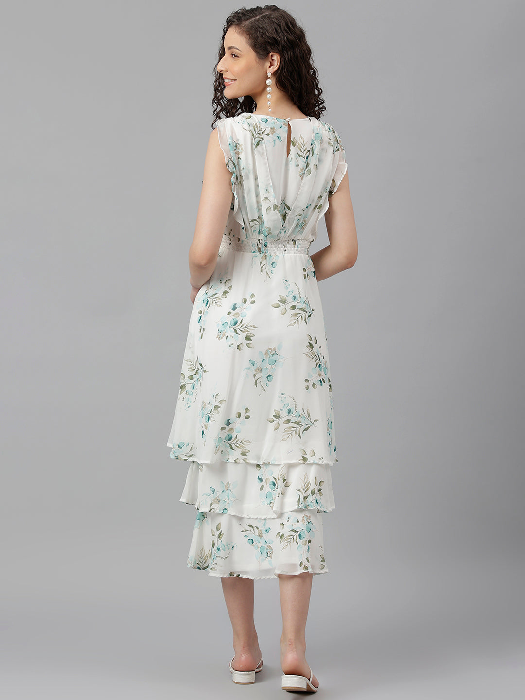 Green Cap Sleeve Printed Freel Maxi Dress