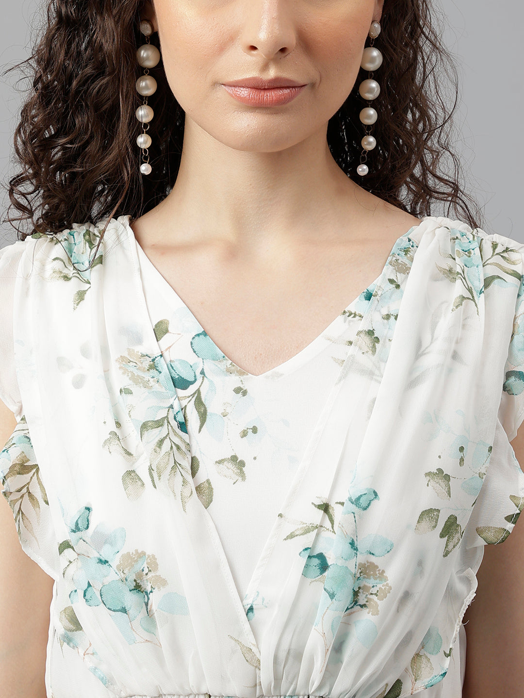 Green Cap Sleeve Printed Freel Maxi Dress