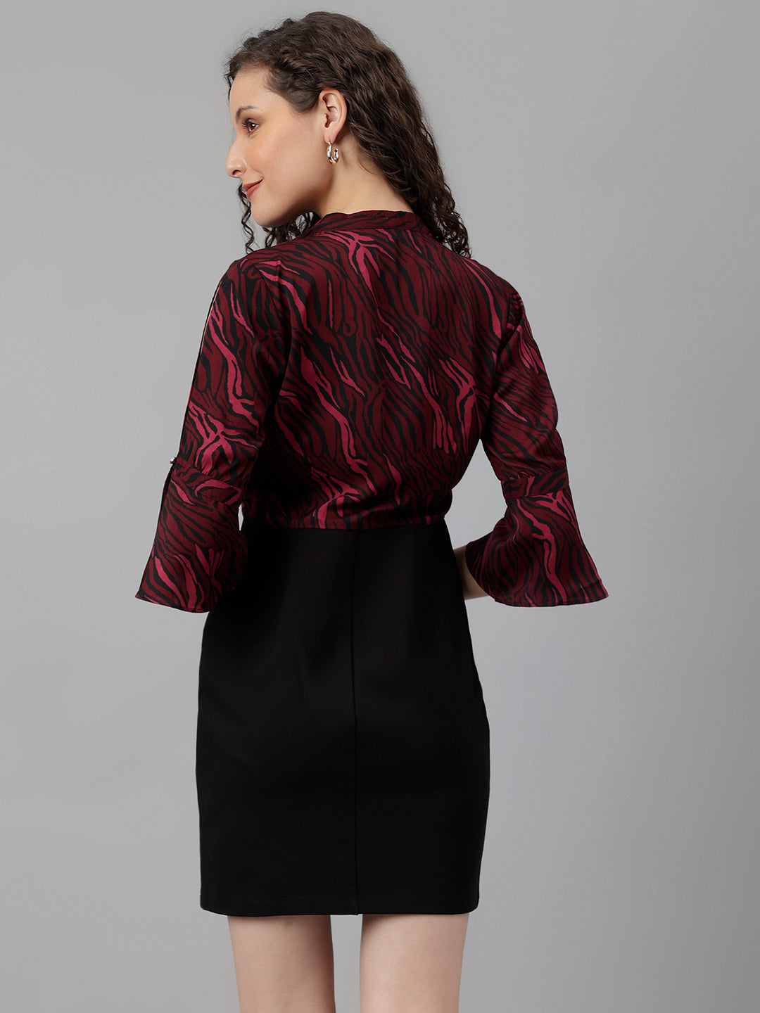 Wine 3/4 Sleeve Mix And Match 2 Fir 1 Dress