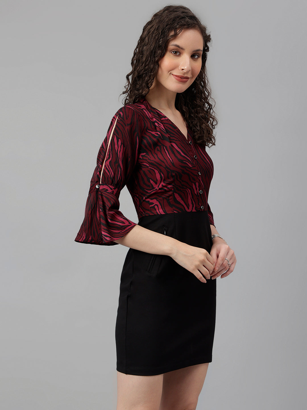 Wine 3/4 Sleeve Mix And Match 2 Fir 1 Dress