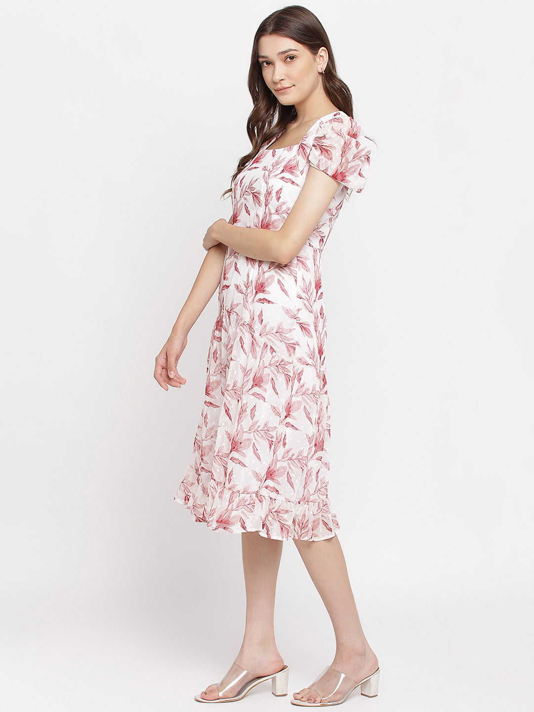 Maroon Half Sleeve Printed A-Line Dress For Women & Girls