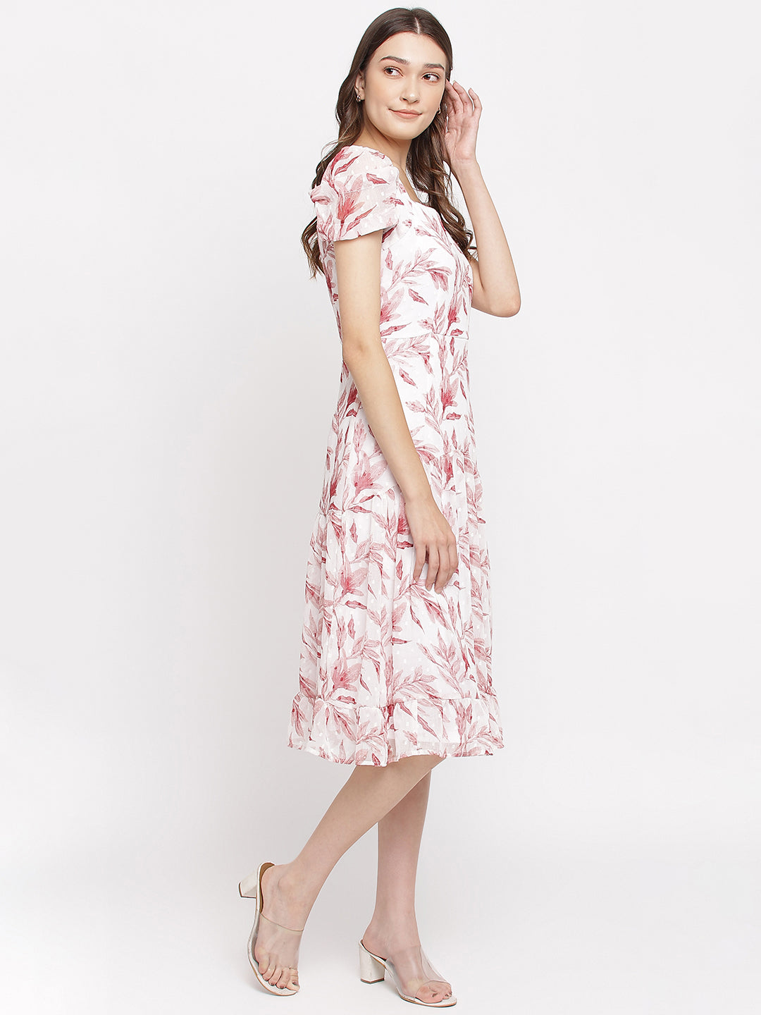 Maroon Half Sleeve Printed A-Line Dress For Women & Girls