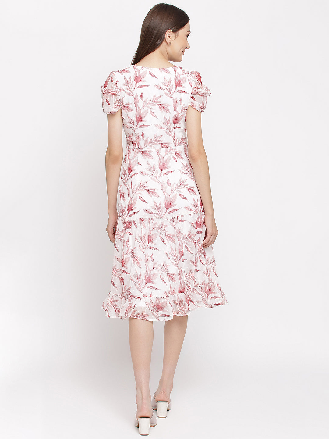 Maroon Half Sleeve Printed A-Line Dress For Women & Girls