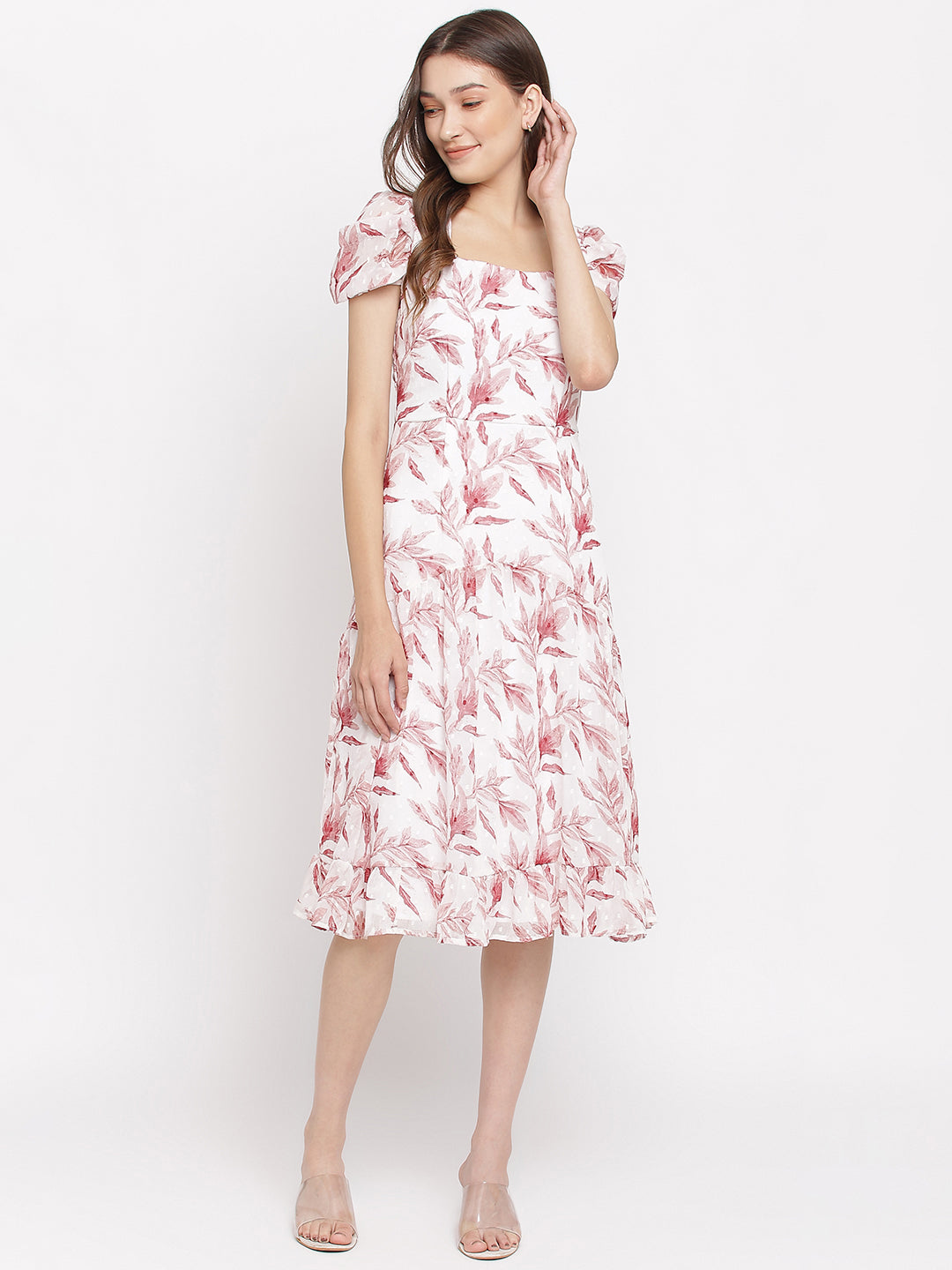 Maroon Half Sleeve Printed A-Line Dress For Women & Girls