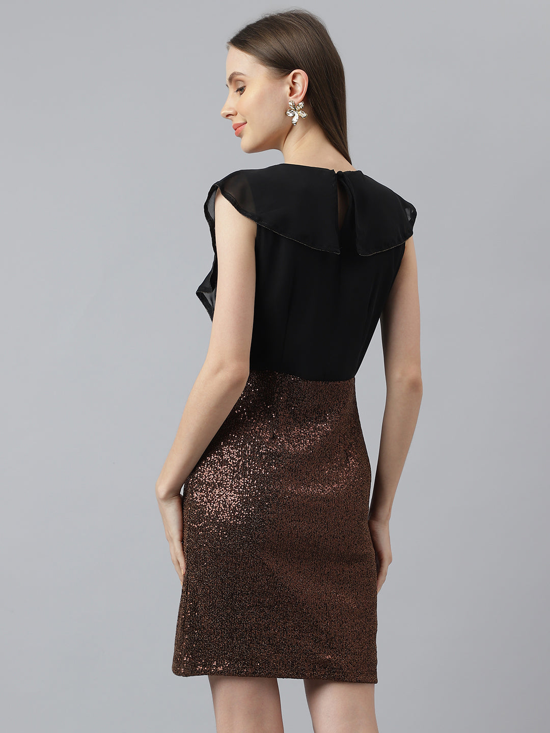 Copper Cap Sleeve V-Neck Solid Women 2 Fir 1 Dress For Party