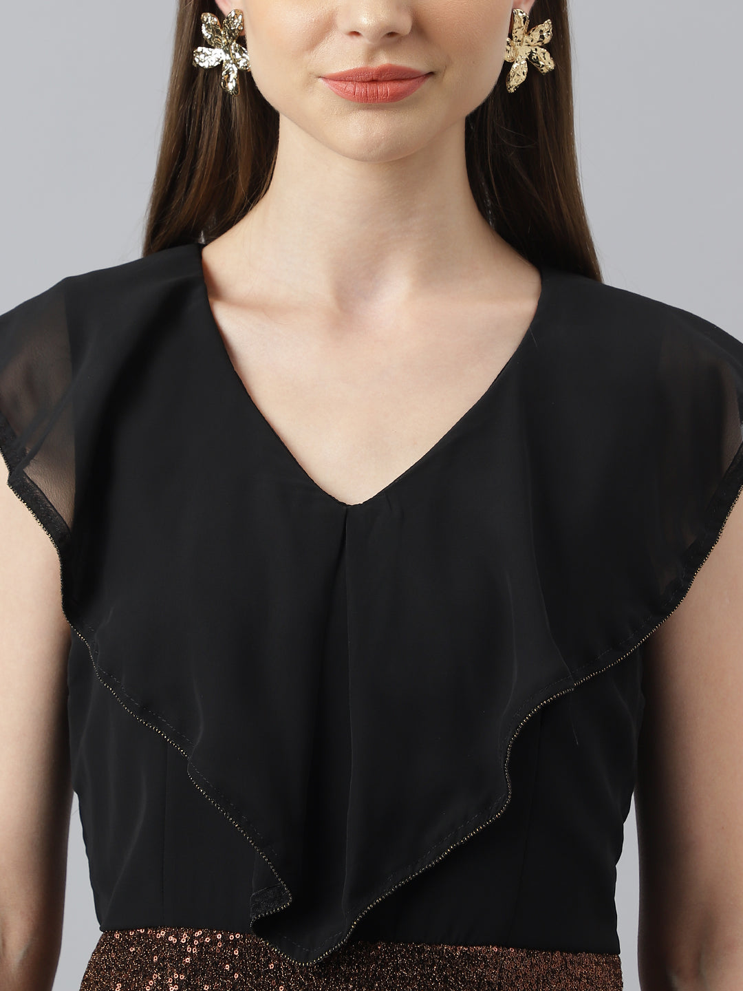 Copper Cap Sleeve V-Neck Solid Women 2 Fir 1 Dress For Party