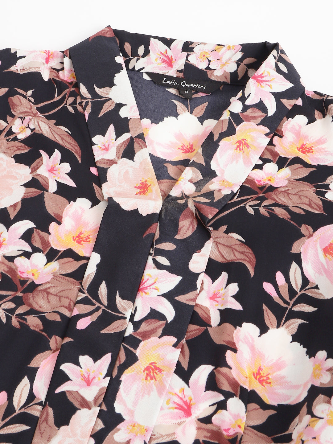 Black Half Sleeve Collar Neck Floral Print 2 Fir 1 Women Dress For Casual