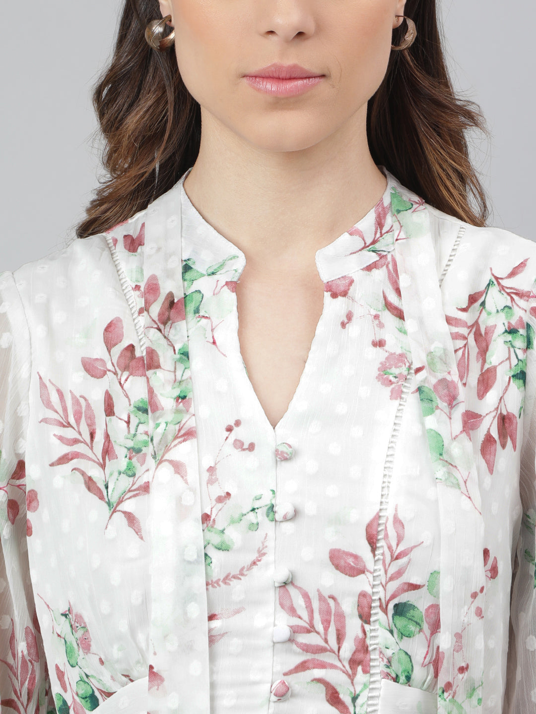Brown 3/4 Sleeve Printed A-Line Dress