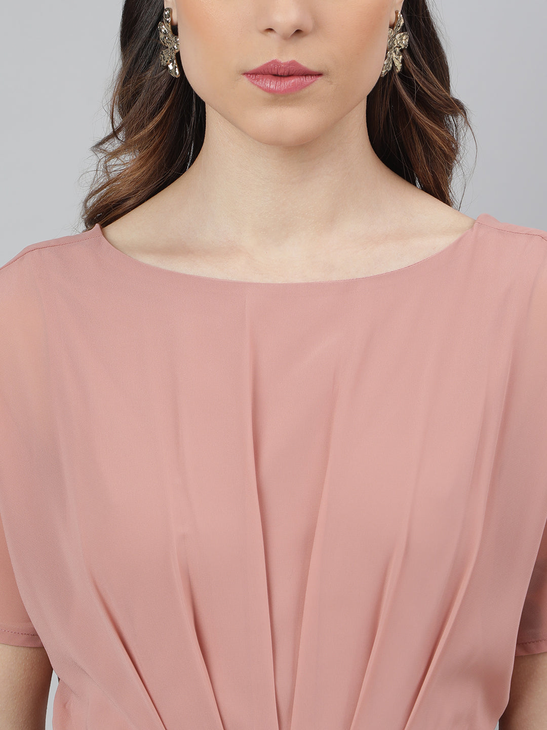 Pink Cap Sleeve Round Neck Solid Bodycon Women Dress For Party Wear