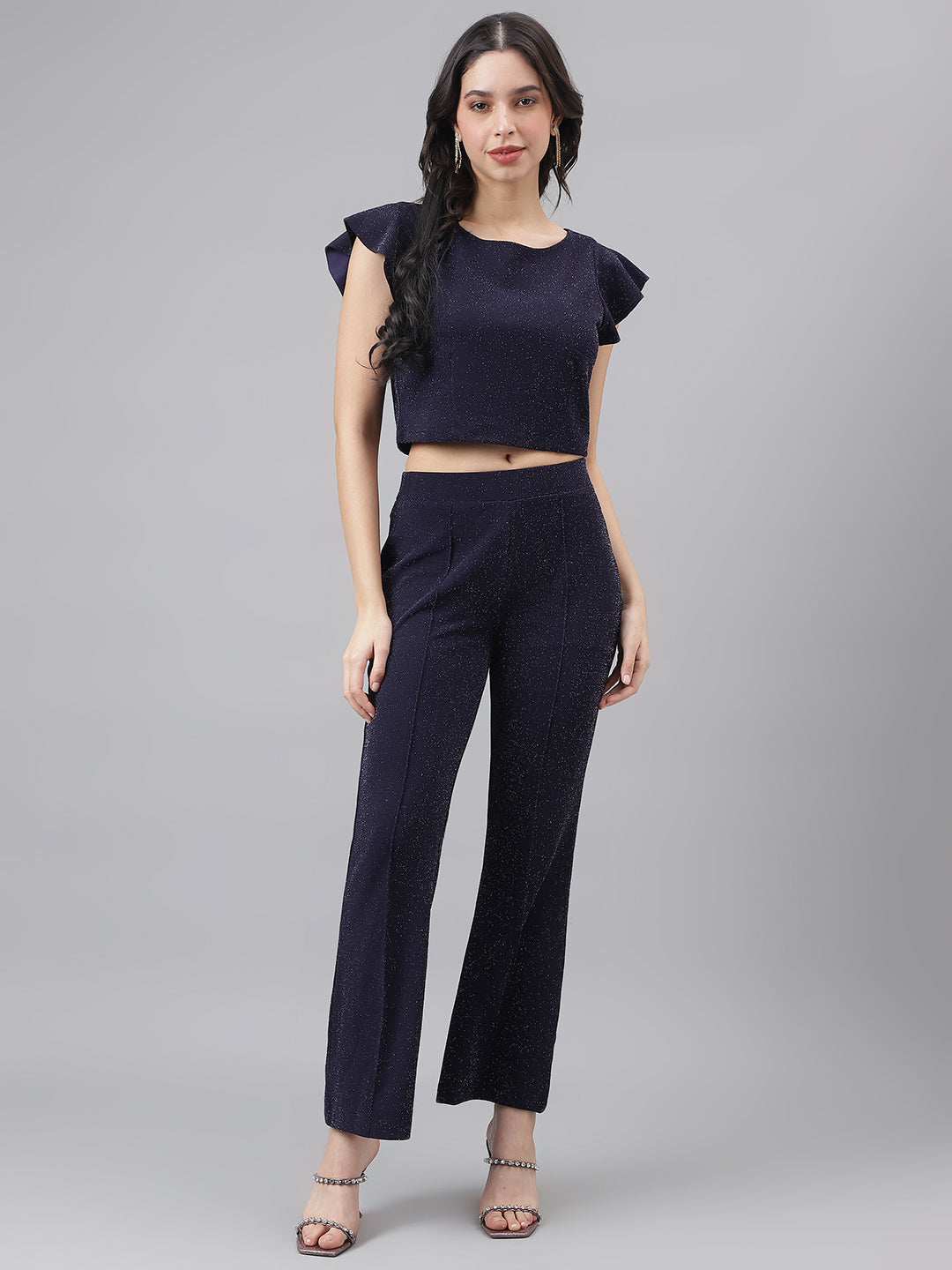Blue Navy Cap Sleeve Round Neck Women Cordset Dress