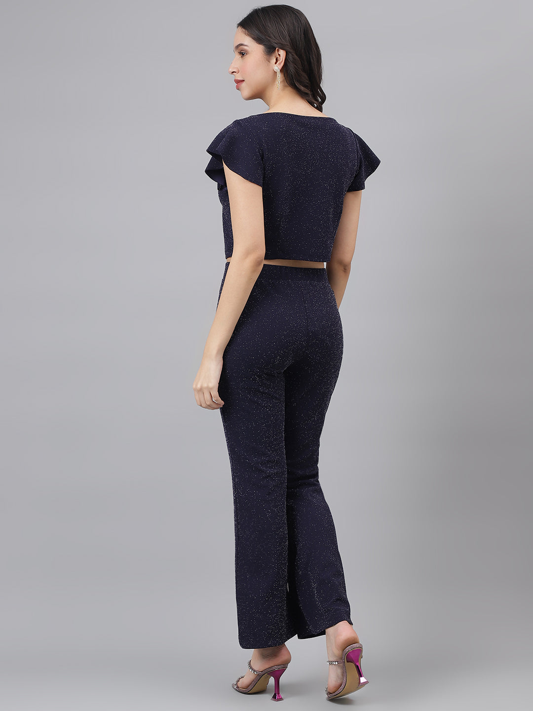 Blue Navy Cap Sleeve Round Neck Women Cordset Dress