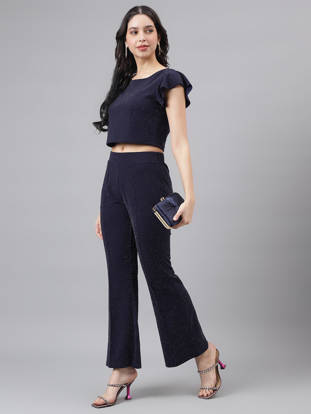 Blue Navy Cap Sleeve Round Neck Women Cordset Dress