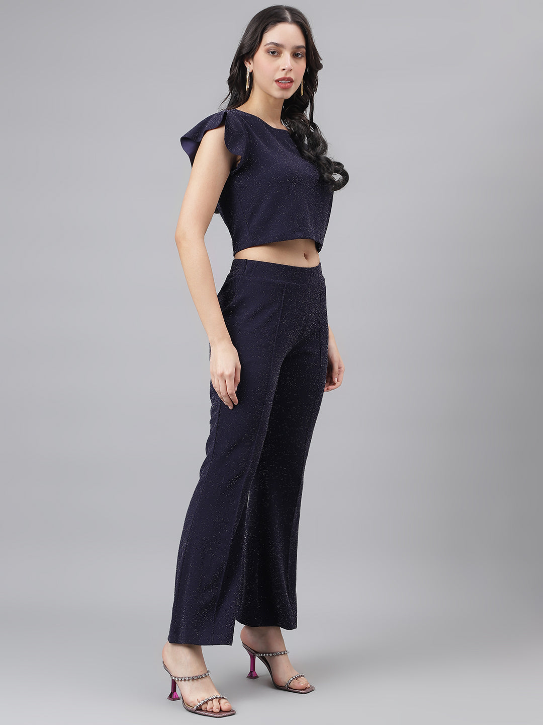 Blue Navy Cap Sleeve Round Neck Women Cordset Dress