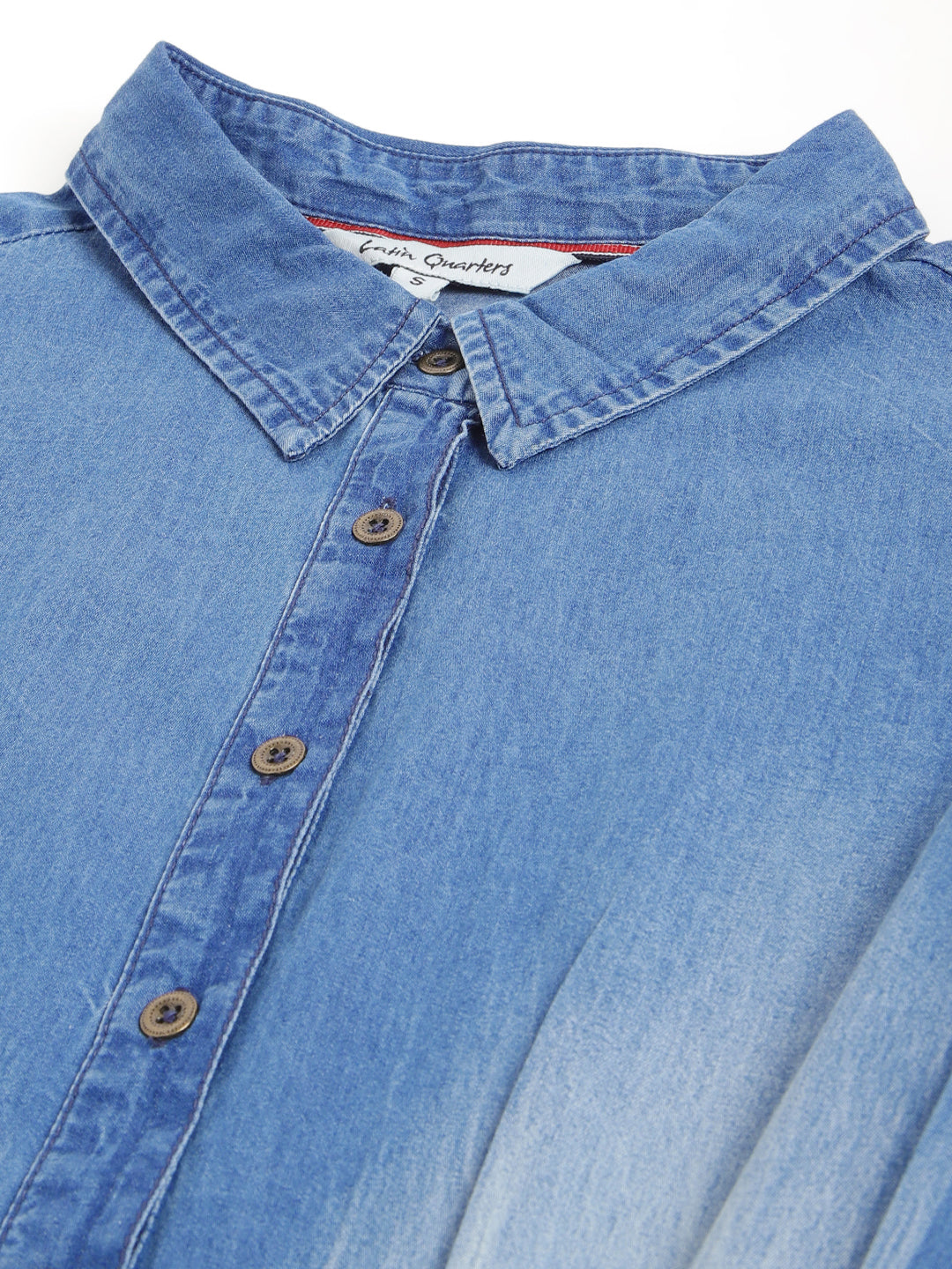Blue Half Sleeve Shirt Collar Women Shirt Dress