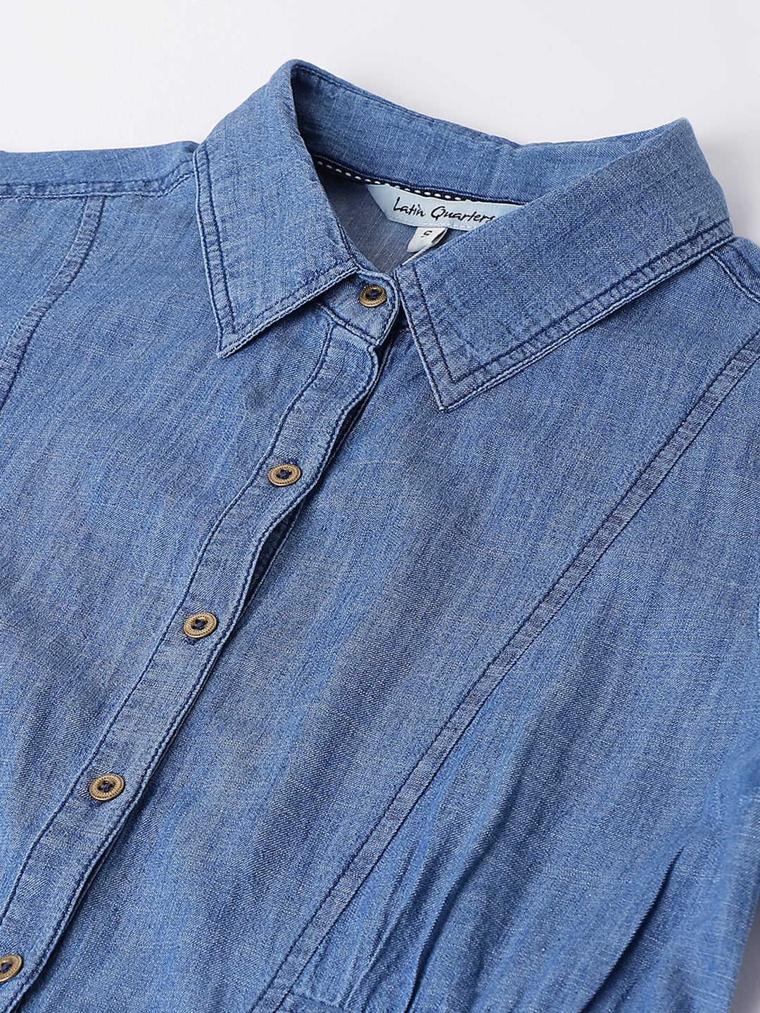 Blue Half Sleeve Collar Neck Solid Shirt Dress
