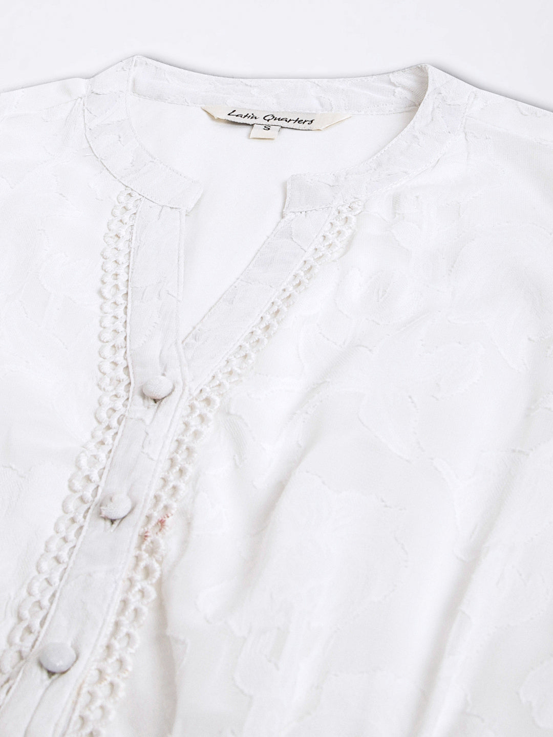 White Half Sleeve Mandarin Collar Women A-Line Dress