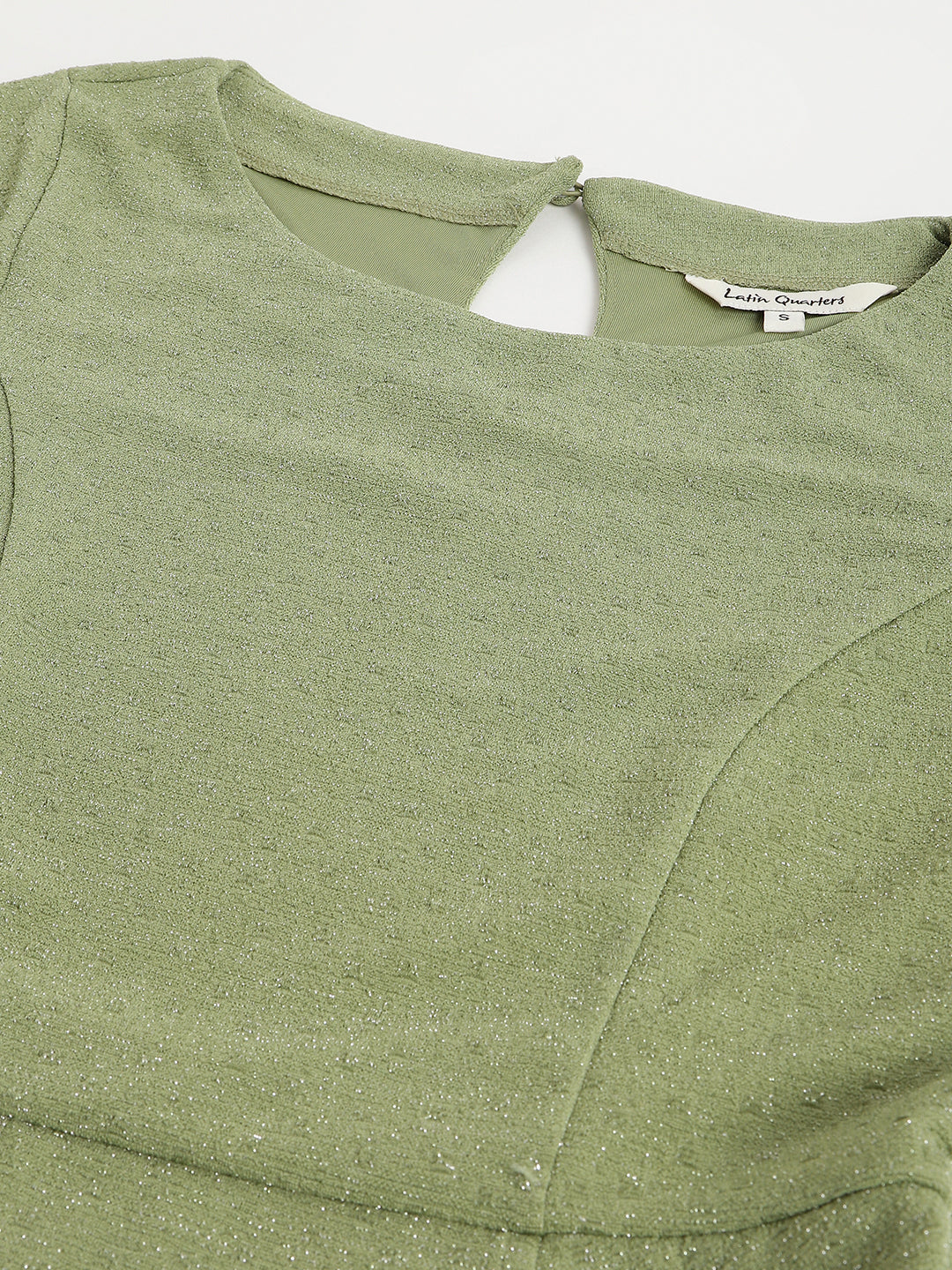 Green Cap Sleeve Round Neck Solid A-Line Dress