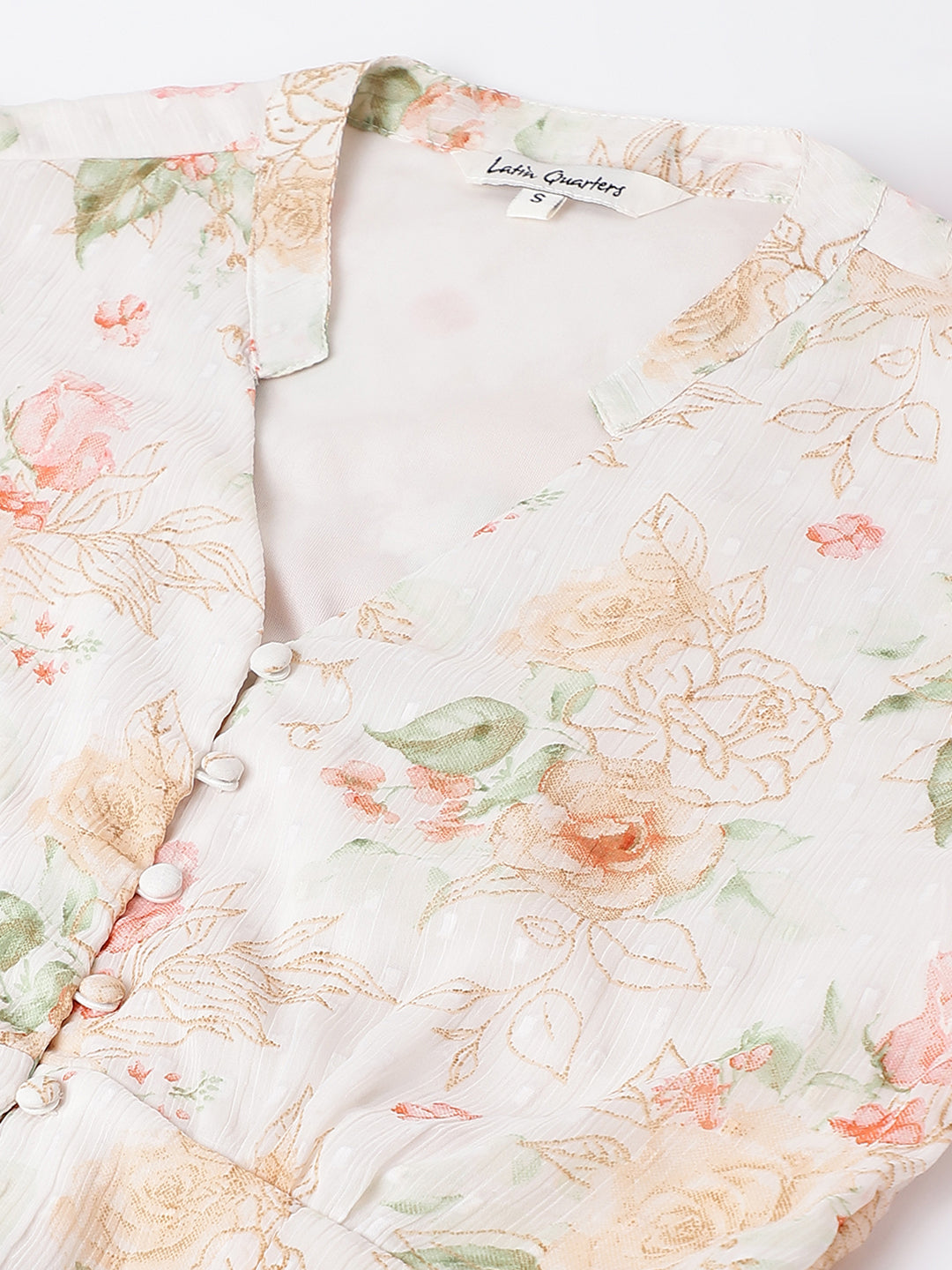 Ivory Half Sleeve V-Neck Floral Print High Low Dress