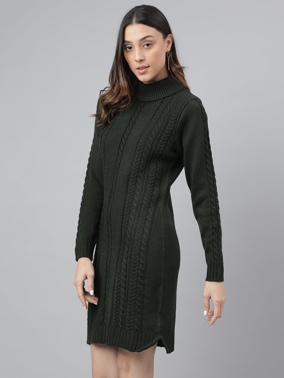 Green Full Sleeve Solid Bodycon Dress