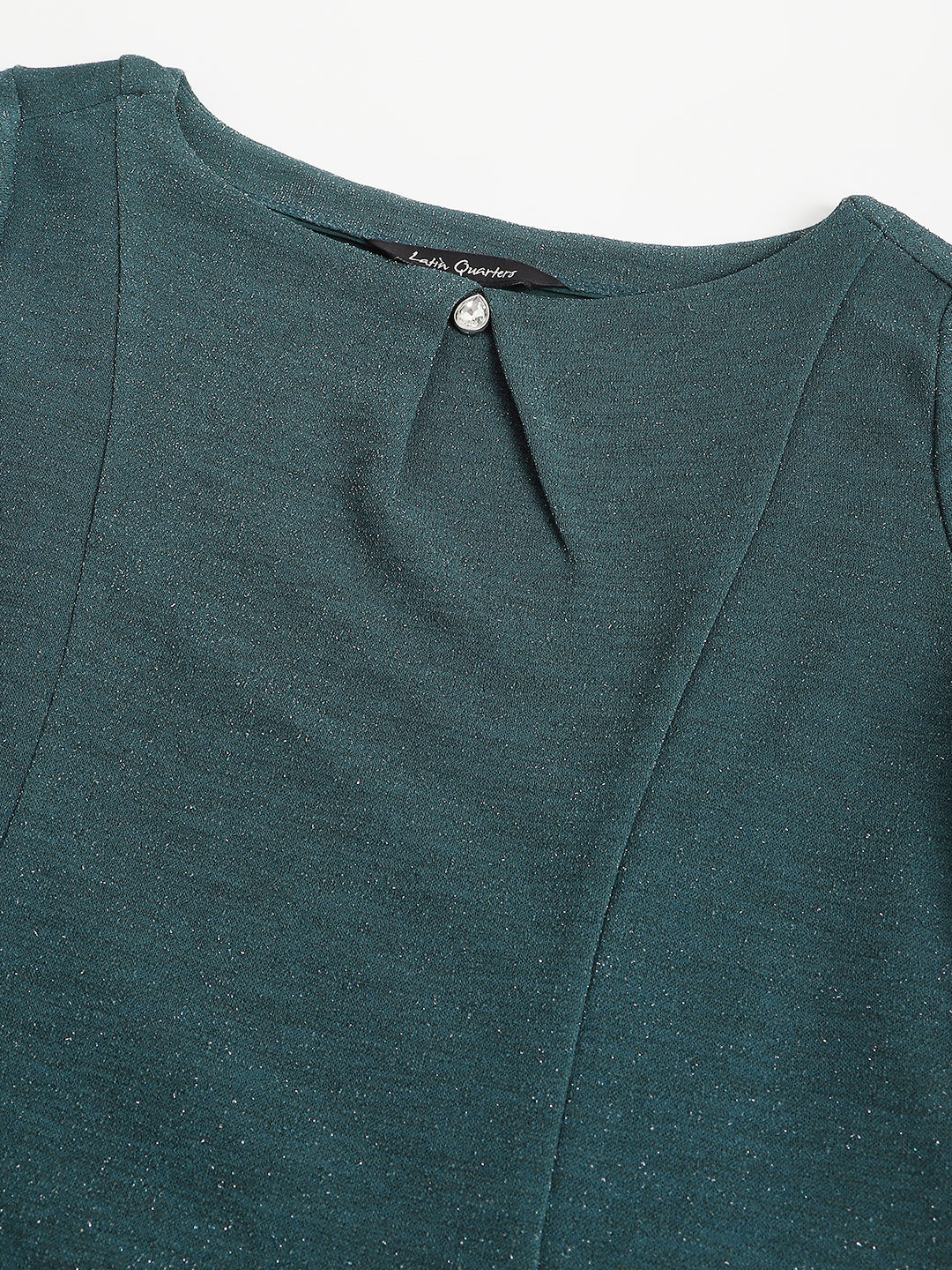 Green Half Sleeve Round Neck Solid A-Line Dress