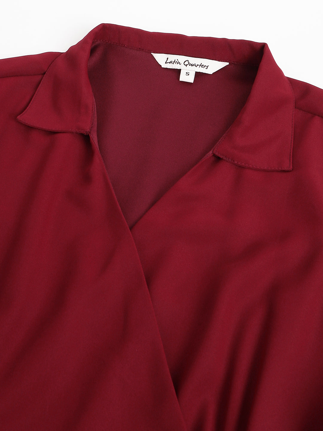Maroon 3/4 Sleeve Solid Wrap Dress