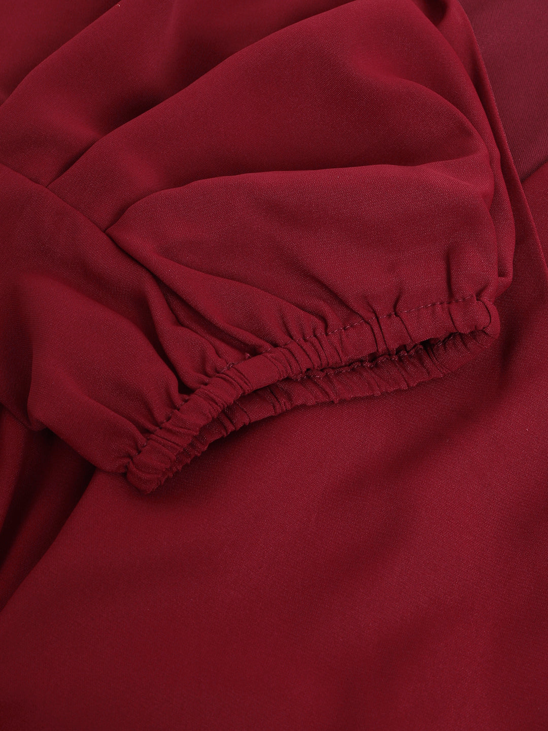 Maroon 3/4 Sleeve Solid Wrap Dress