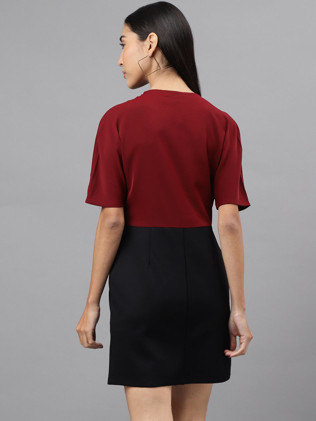 Maroon Half Sleeve V-Neck Solid 2 Fir 1 Dress