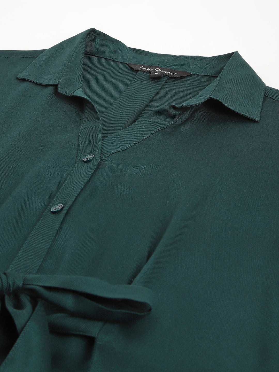 Green 3/4 Sleeve Shirt Collar Women Shirt Dress