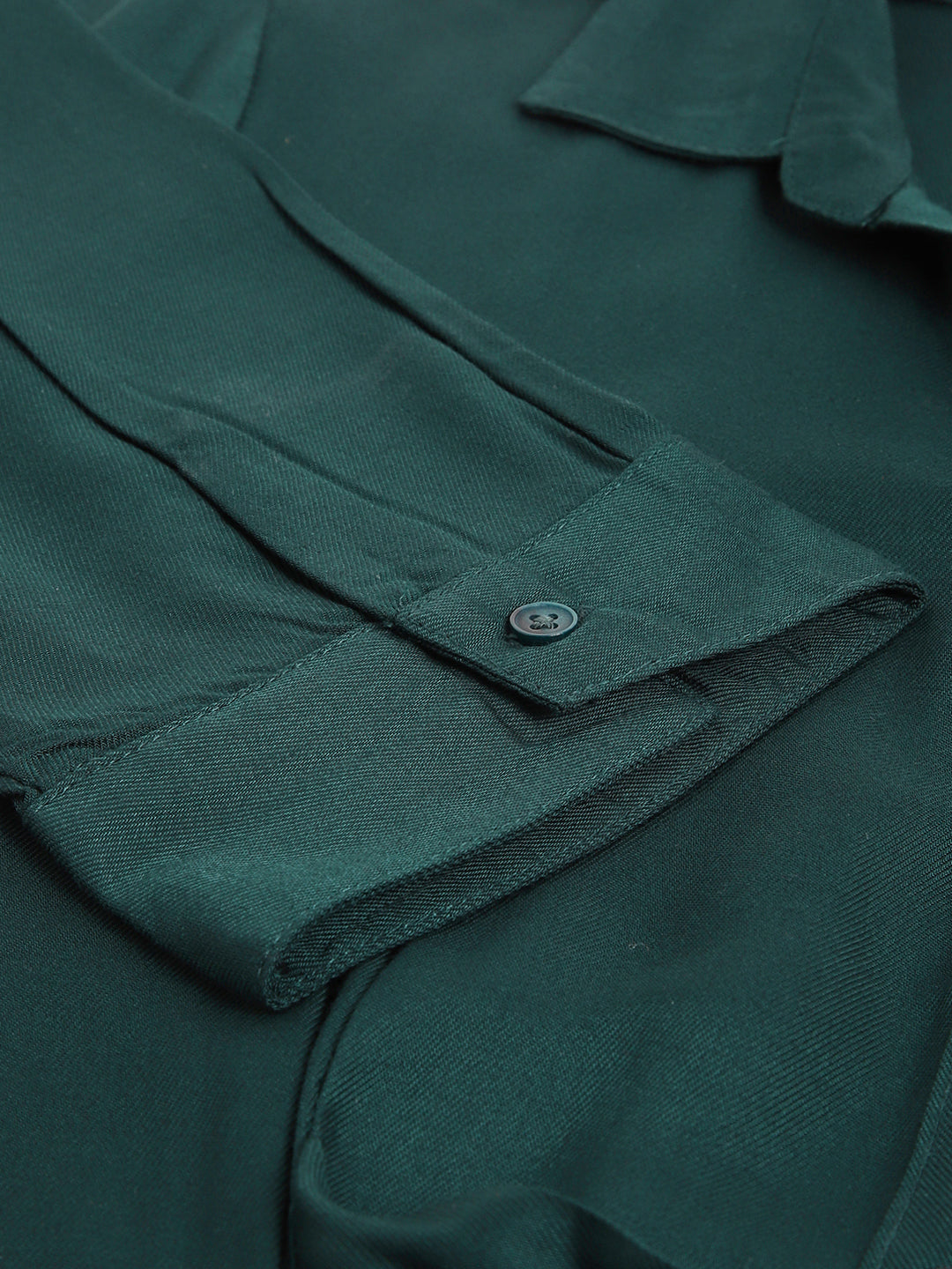 Green 3/4 Sleeve Shirt Collar Women Shirt Dress