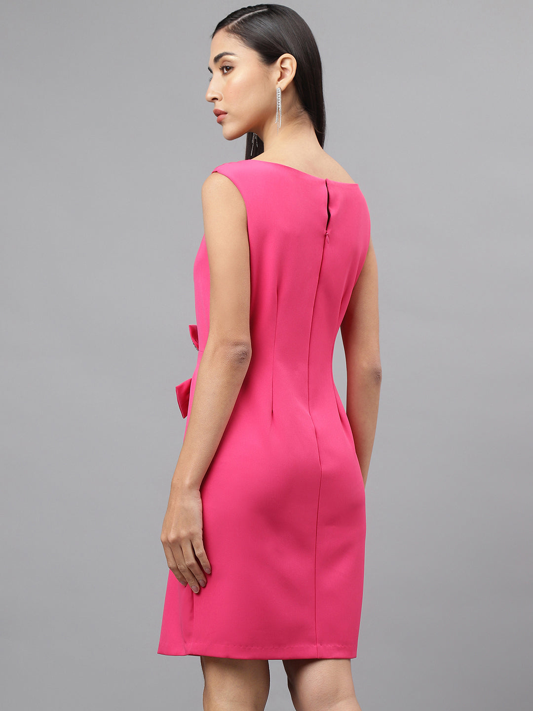 Pink Cap Sleeve V-Neck Solid Shift Dress