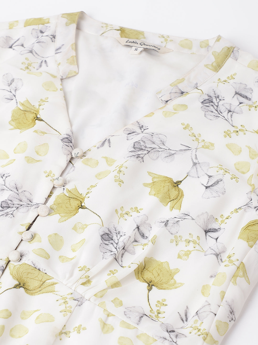 Green Half Sleeve V-Neck Floral Print High Low Dress