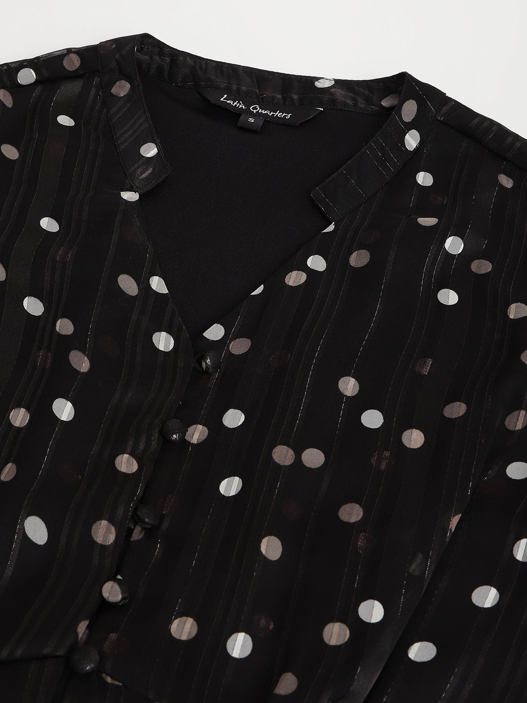 Black Half Sleeve V-Neck Polka Dott Print High Low Dress