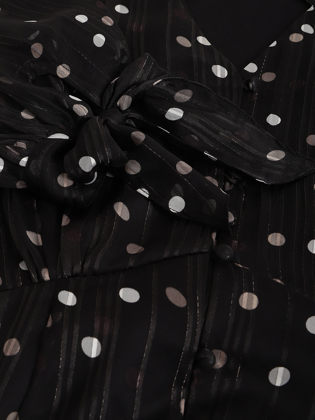 Black Half Sleeve V-Neck Polka Dott Print High Low Dress