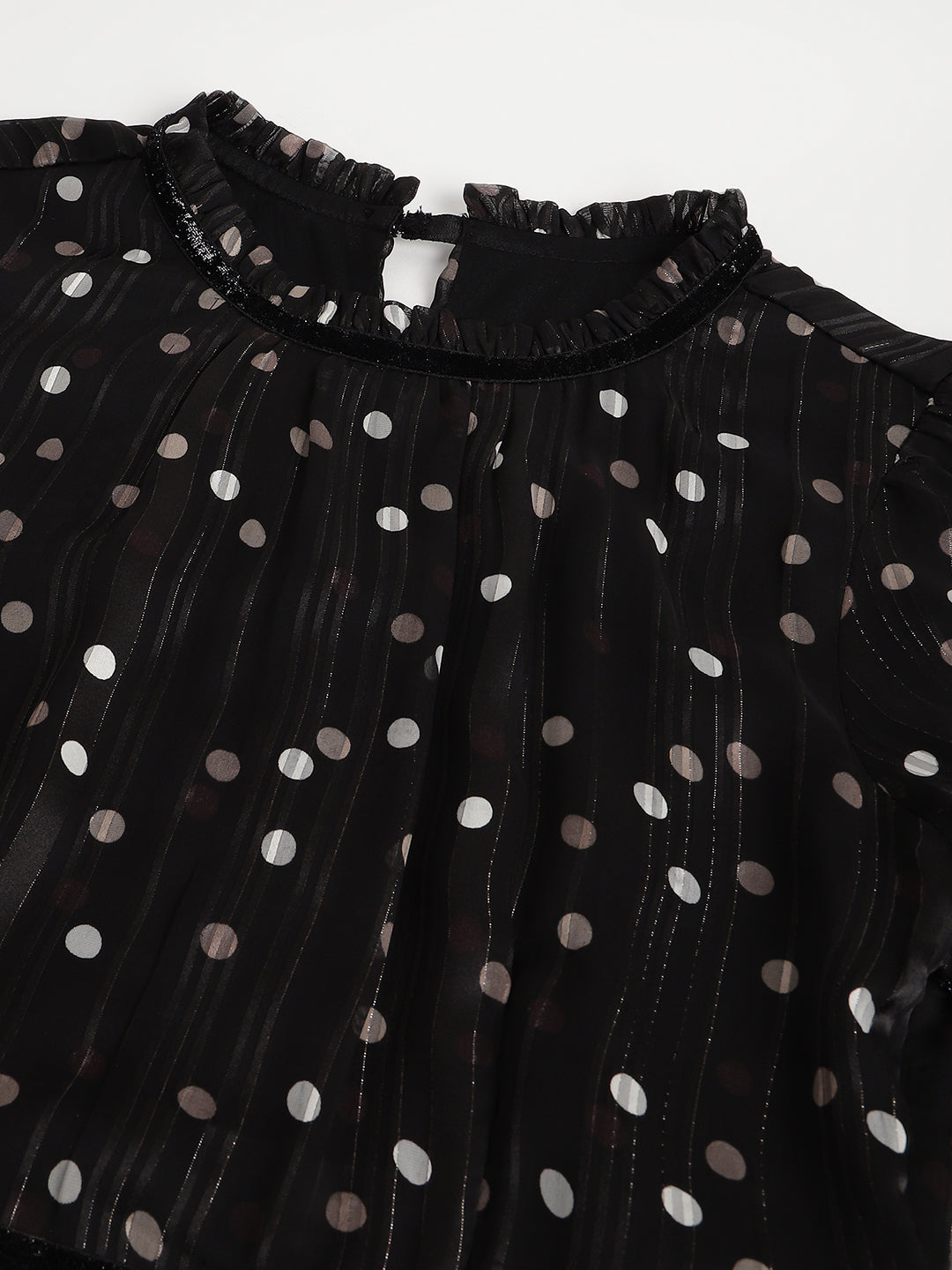 Black Half Sleeve Round Neck Polka Dott Print Maxi Dress