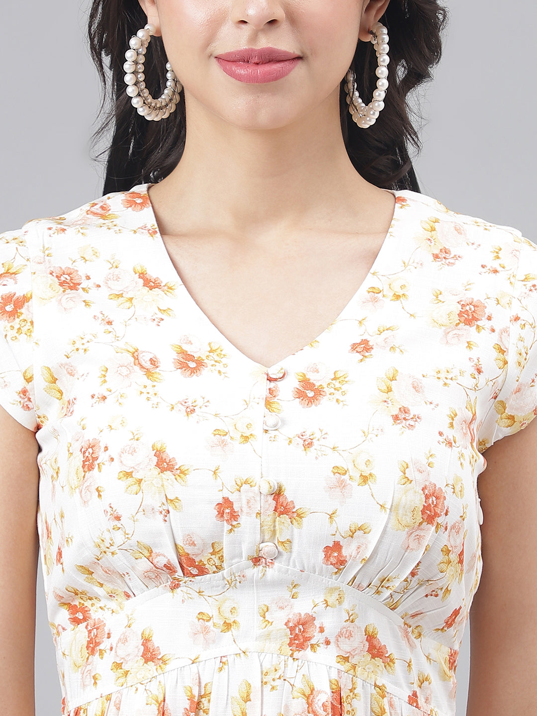 Yellow Cap Sleeve V-Neck Women A-Line Dress