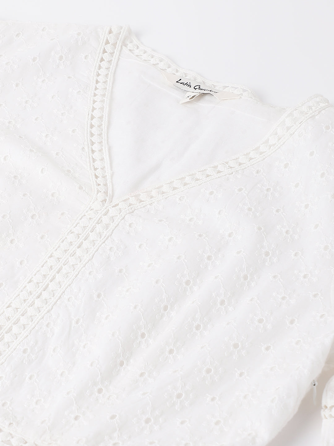 White Half Sleeve V-Neck Solid A-Line Dress