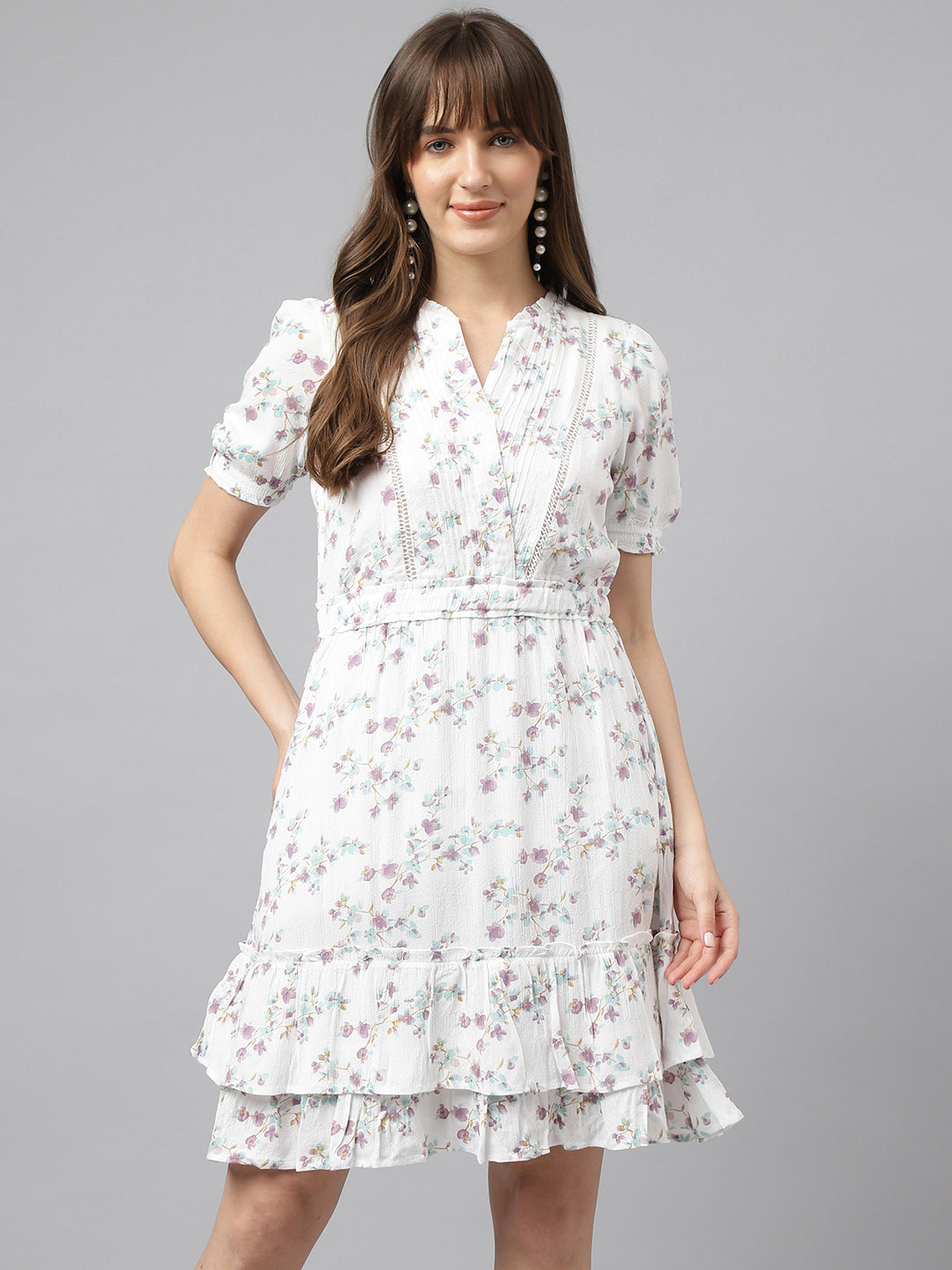 Printed A-Line Casual Short Sleeves Lilac Dress