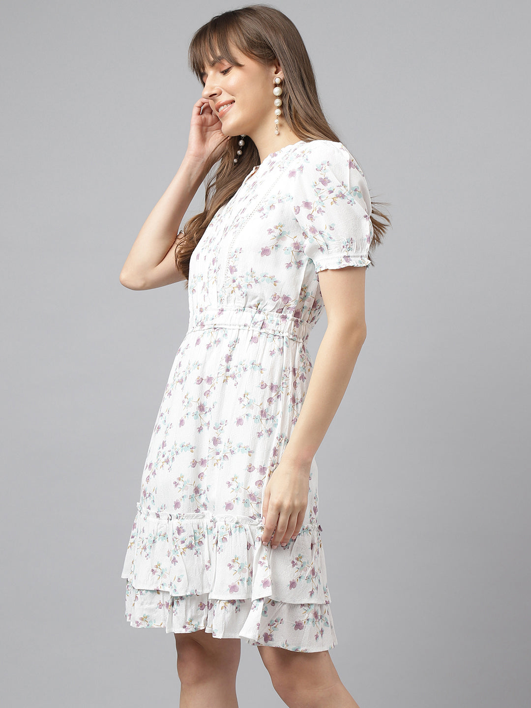 Printed A-Line Casual Short Sleeves Lilac Dress