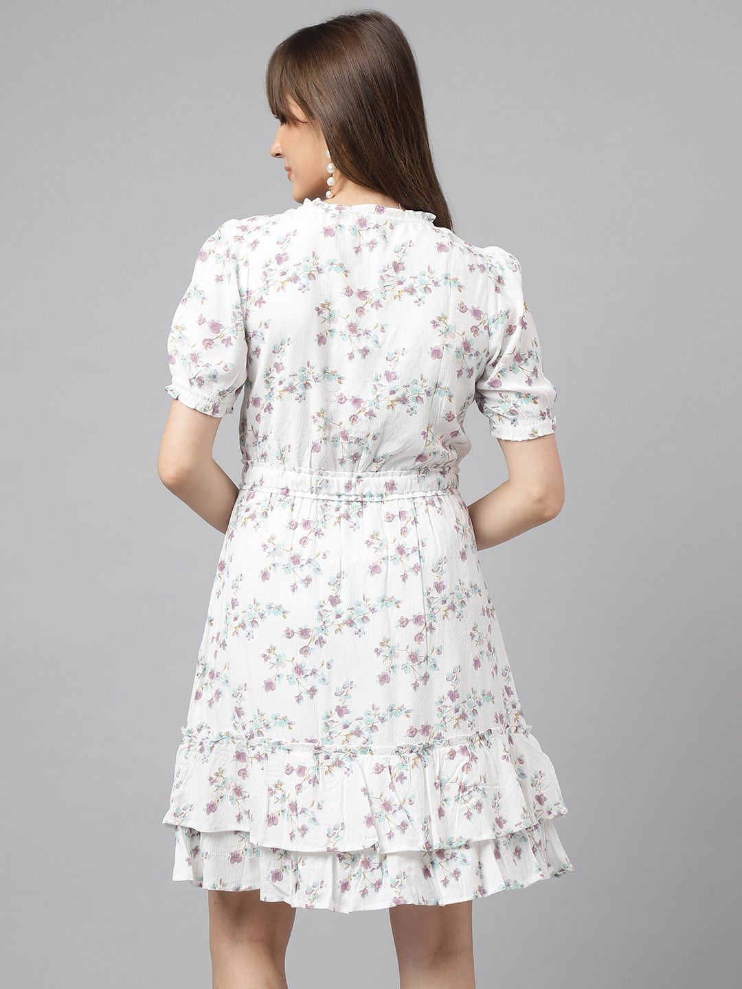 Printed A-Line Casual Short Sleeves Lilac Dress
