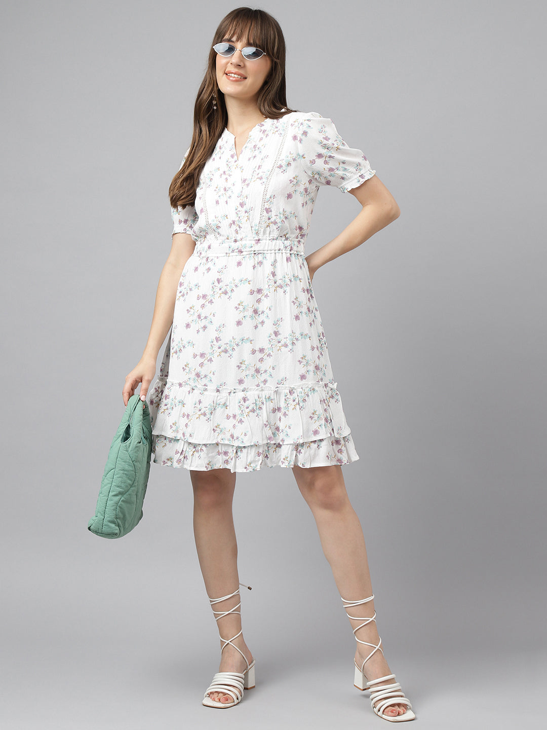 Printed A-Line Casual Short Sleeves Lilac Dress