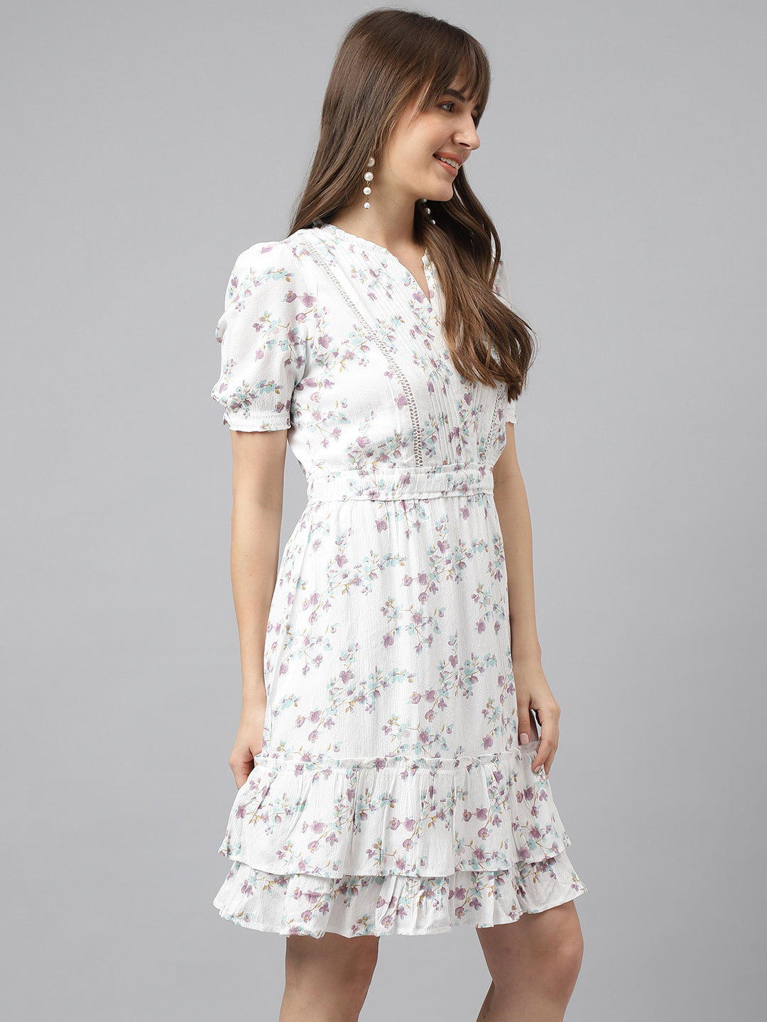 Printed A-Line Casual Short Sleeves Lilac Dress