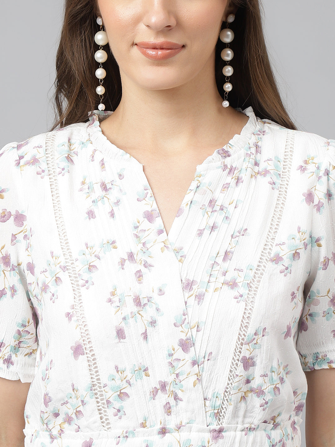 Printed A-Line Casual Short Sleeves Lilac Dress