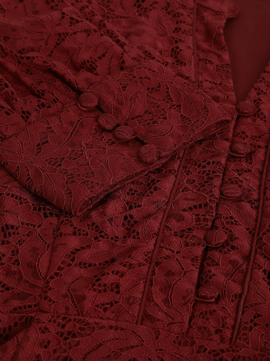 Maroon Solid V Neck Fit & Flare Casual Dress