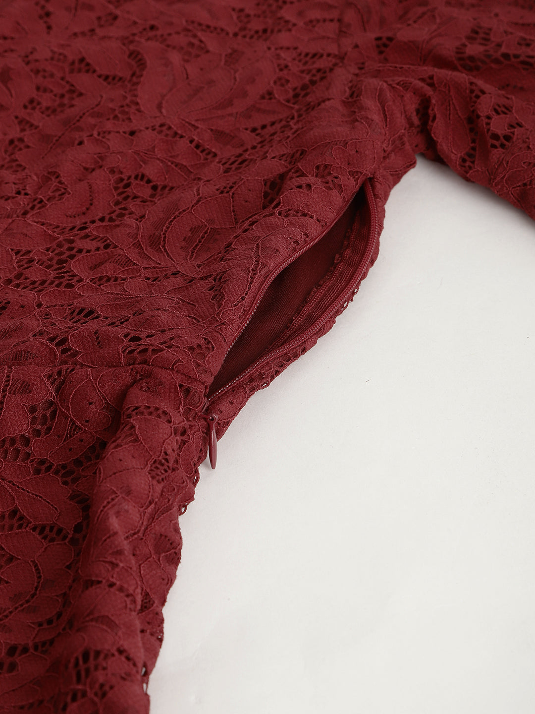 Maroon Solid V Neck Fit & Flare Casual Dress