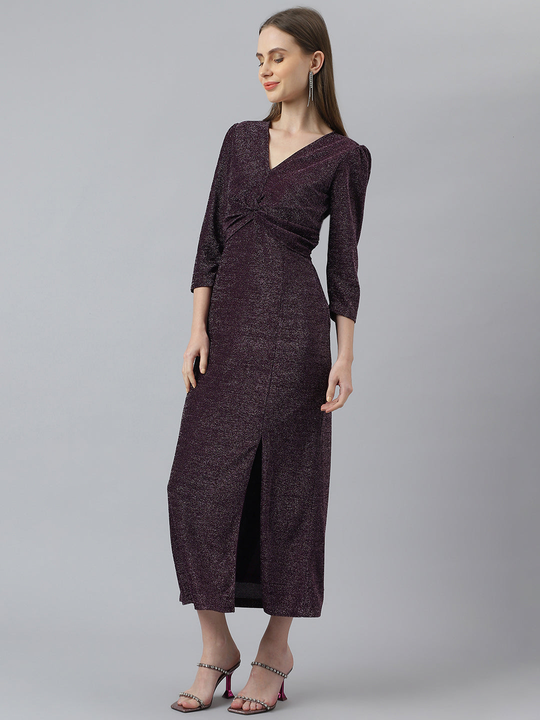 Purple V Neck Bodycon Party Dress